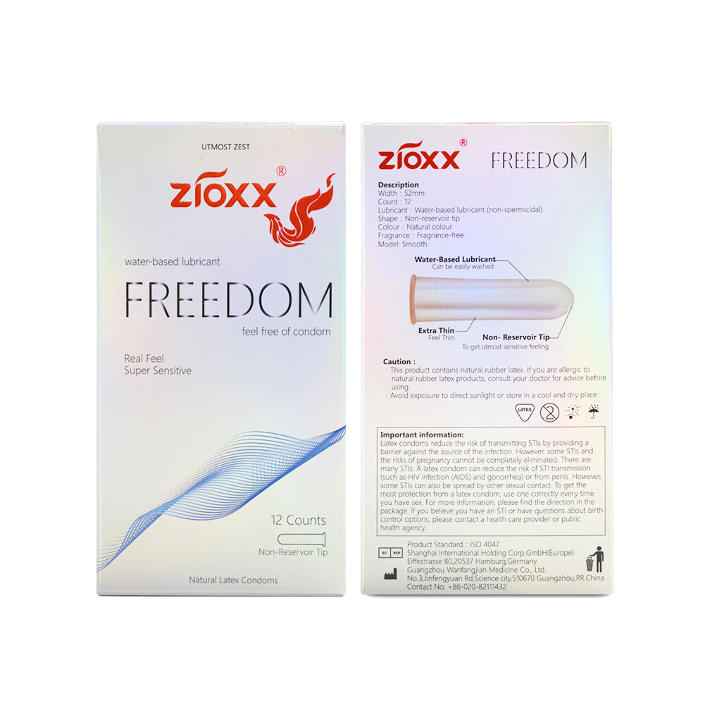 Zioxx Freedom Thinnest Condoms 12 Counts,ultra-thin condoms,waterbased condoms, trojan condoms, condoms for men, durex condoms, condoms for sensitvie skin, condoms for men