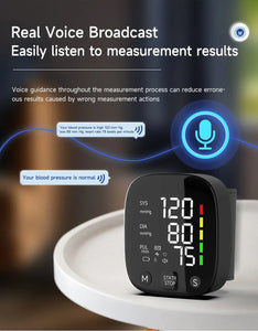 New LED Wrist Blood Pressure Monitor Rechargeable Voice Broadcast Sphygmomanometer Tonometer BP Monitor