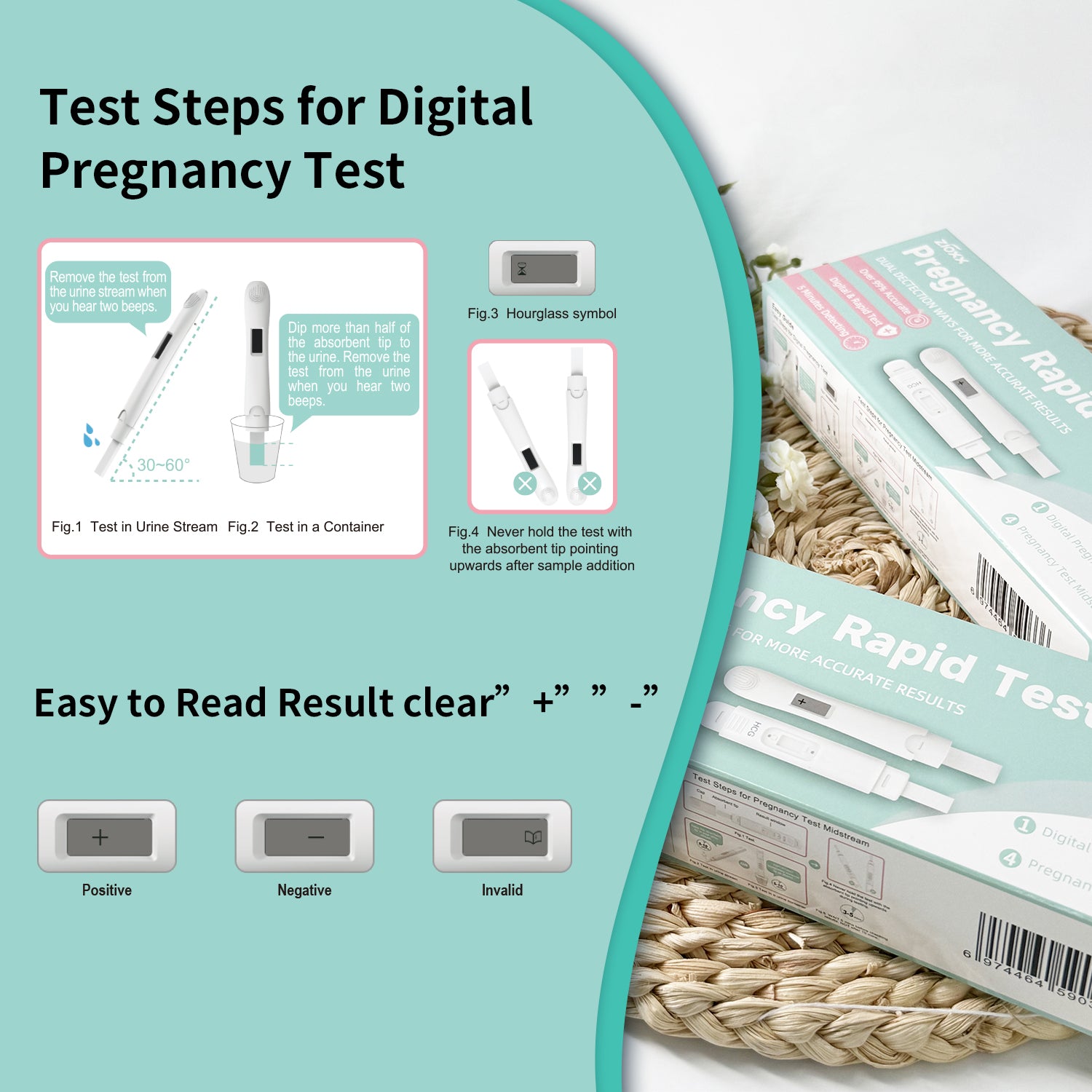 Digital Progency Zioxx Digital Pregnancy Test Early Detection 1 Digital and 4 Regula...