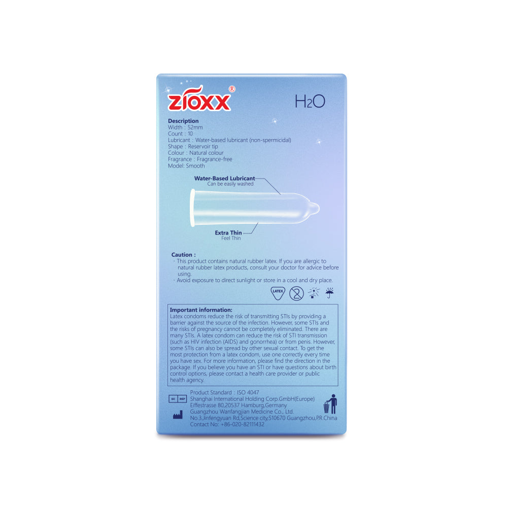 Zioxx H2O Extra Water Based Lube Condoms 10 Counts | ZIOXX Zioxx H2O Extra Water Based Lube Condoms 10 Counts | ZIOXX